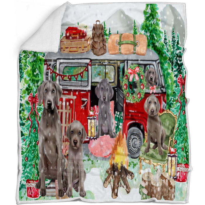 Christmas Time Camping with Weimaraner Dogs Blanket - Lightweight Soft Cozy and Durable Bed Blanket - Animal Theme Fuzzy Blanket for Sofa Couch