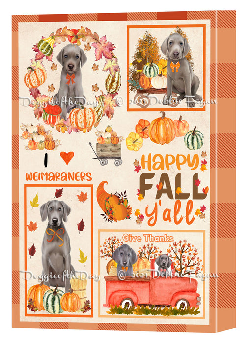 Happy Fall Y'all Pumpkin Weimaraner Dogs Canvas Wall Art - Premium Quality Ready to Hang Room Decor Wall Art Canvas - Unique Animal Printed Digital Painting for Decoration