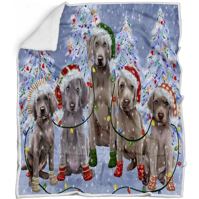 Christmas Lights and Weimaraner Dogs Blanket - Lightweight Soft Cozy and Durable Bed Blanket - Animal Theme Fuzzy Blanket for Sofa Couch