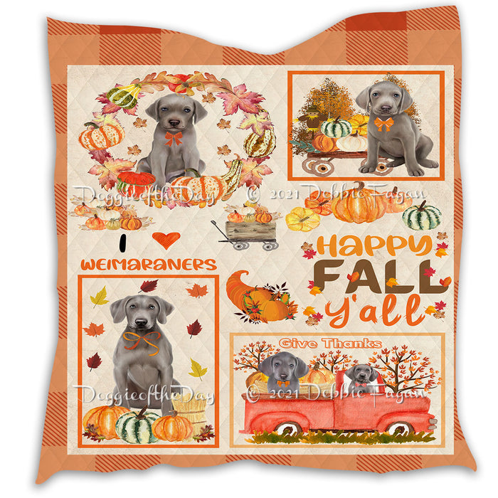 Happy Fall Y'all Pumpkin Weimaraner Dogs Quilt Bed Coverlet Bedspread - Pets Comforter Unique One-side Animal Printing - Soft Lightweight Durable Washable Polyester Quilt