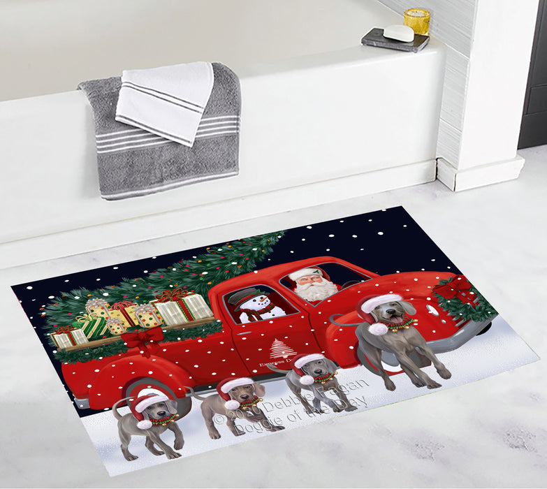 Christmas Express Delivery Red Truck Running Weimaraner Dogs Bath Mat BRUG53617