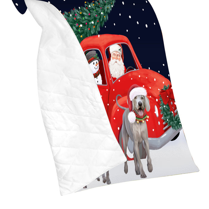 Christmas Express Delivery Red Truck Running Weimaraner Dogs Lightweight Soft Bedspread Coverlet Bedding Quilt QUILT60096