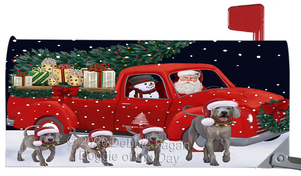 Christmas Express Delivery Red Truck Running Weimaraner Dog Magnetic Mailbox Cover Both Sides Pet Theme Printed Decorative Letter Box Wrap Case Postbox Thick Magnetic Vinyl Material