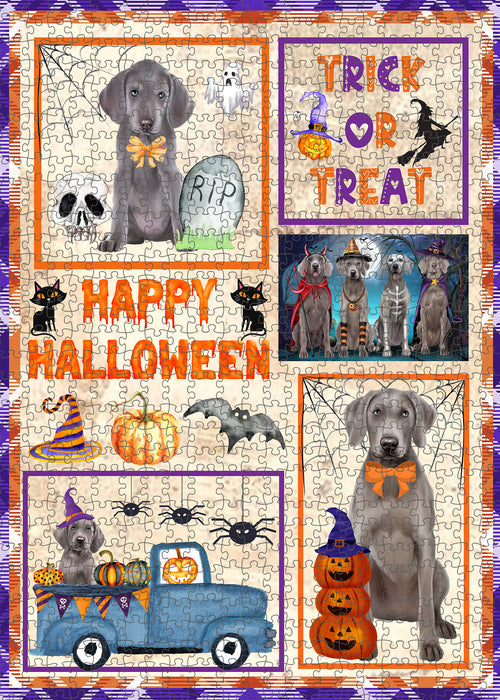 Happy Halloween Trick or Treat Weimaraner Dogs Portrait Jigsaw Puzzle for Adults Animal Interlocking Puzzle Game Unique Gift for Dog Lover's with Metal Tin Box