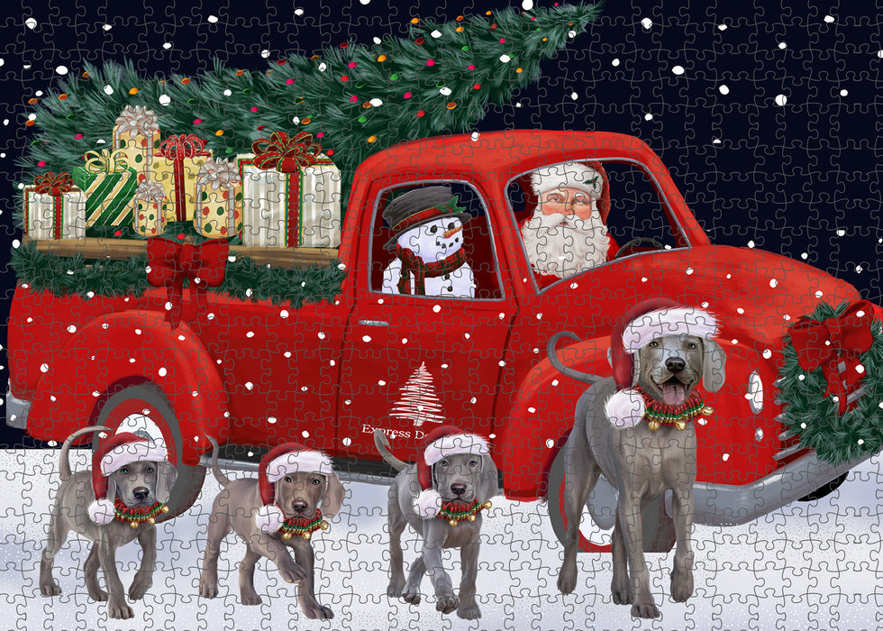 Christmas Express Delivery Red Truck Running Weimaraner Dogs Puzzle with Photo Tin PUZL99848