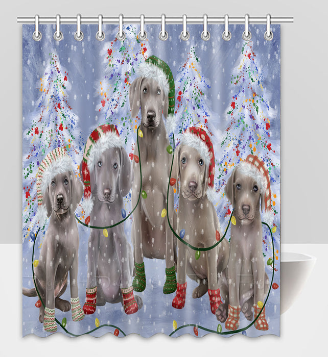 Christmas Lights and Weimaraner Dogs Shower Curtain Pet Painting Bathtub Curtain Waterproof Polyester One-Side Printing Decor Bath Tub Curtain for Bathroom with Hooks