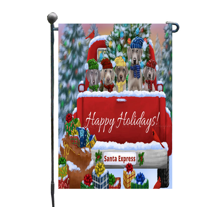 Christmas Red Truck Travlin Home for the Holidays Weimaraner Dogs Garden Flags- Outdoor Double Sided Garden Yard Porch Lawn Spring Decorative Vertical Home Flags 12 1/2"w x 18"h