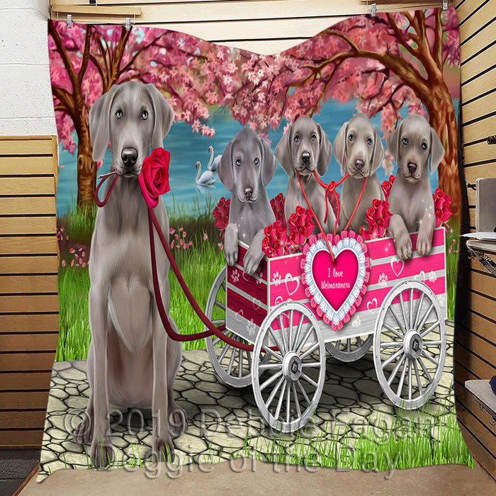 I Love Weimaraner Dogs in a Cart Quilt