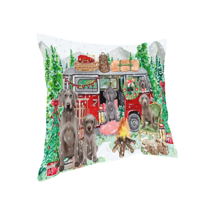 Christmas Time Camping with Weimaraner Dogs Pillow with Top Quality High-Resolution Images - Ultra Soft Pet Pillows for Sleeping - Reversible & Comfort - Ideal Gift for Dog Lover - Cushion for Sofa Couch Bed - 100% Polyester