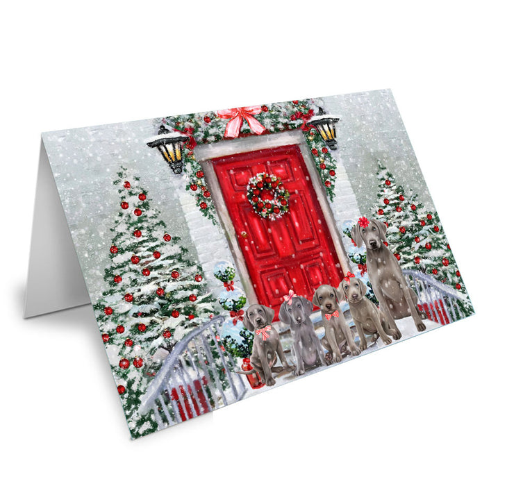 Christmas Holiday Welcome Weimaraner Dog Handmade Artwork Assorted Pets Greeting Cards and Note Cards with Envelopes for All Occasions and Holiday Seasons