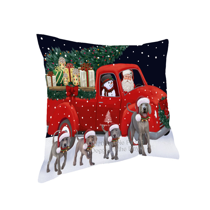 Christmas Express Delivery Red Truck Running Weimaraner Dogs Pillow PIL86232