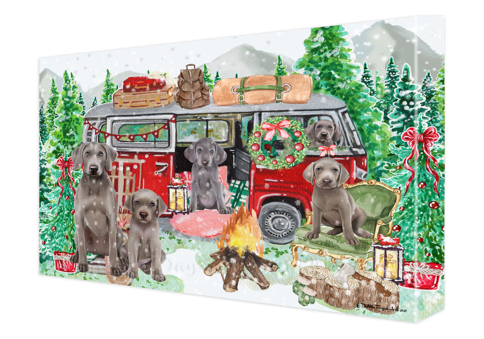 Christmas Time Camping with Weimaraner Dogs Canvas Wall Art - Premium Quality Ready to Hang Room Decor Wall Art Canvas - Unique Animal Printed Digital Painting for Decoration