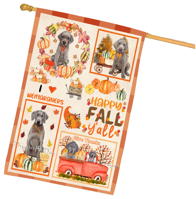 Happy Fall Y'all Pumpkin Weimaraner Dogs House Flag Outdoor Decorative Double Sided Pet Portrait Weather Resistant Premium Quality Animal Printed Home Decorative Flags 100% Polyester