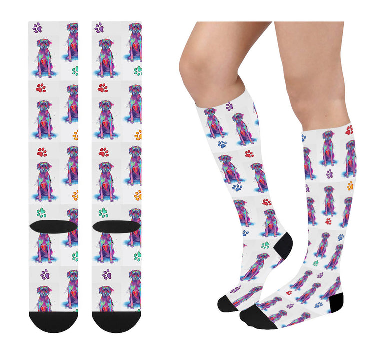 Watercolor Weimaraner Dogs Women's Over the Calf Socks