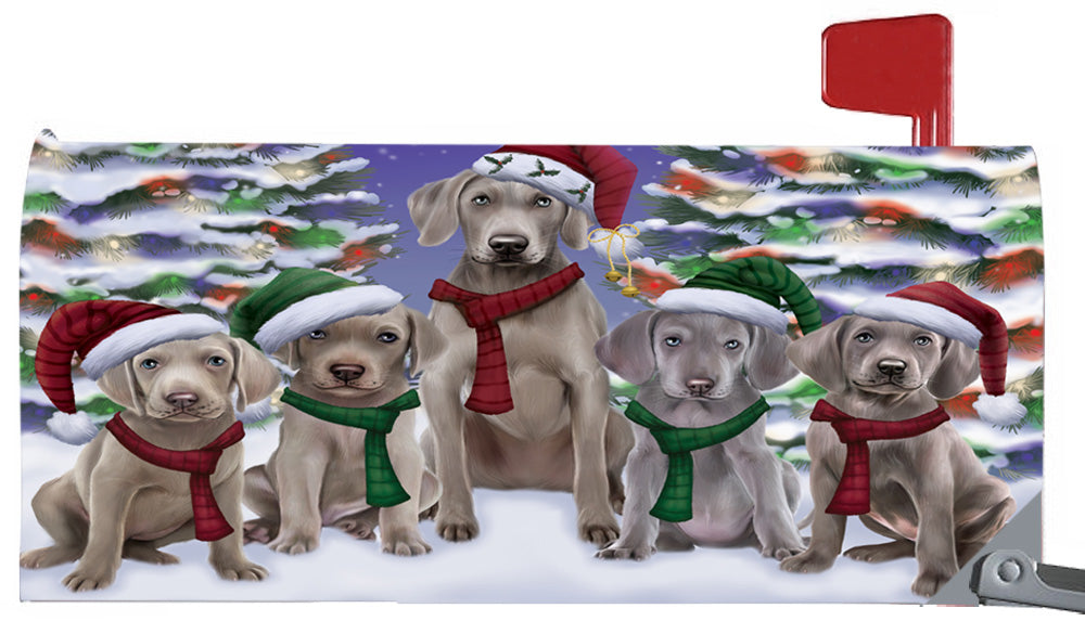 Magnetic Mailbox Cover Wemaraners Dog Christmas Family Portrait in Holiday Scenic Background MBC48264