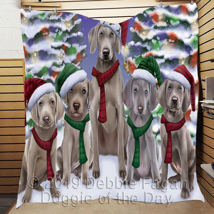 Weimaraner Dogs Christmas Family Portrait in Holiday Scenic Background Quilt