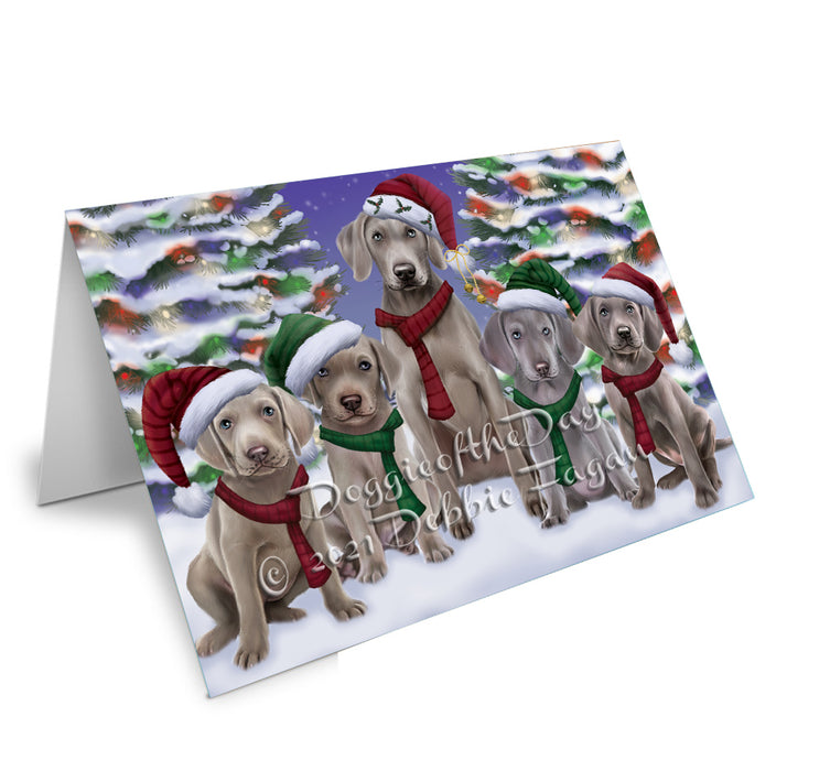 Christmas Family Portrait Weimaraner Dog Handmade Artwork Assorted Pets Greeting Cards and Note Cards with Envelopes for All Occasions and Holiday Seasons
