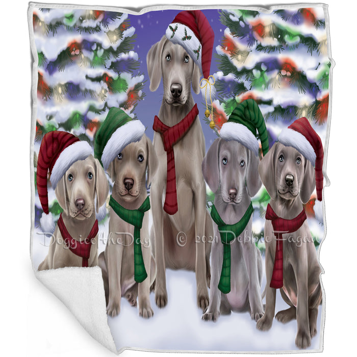 Weimaraner Dogs Christmas Family Portrait in Holiday Scenic Background Blanket BLNKT143274