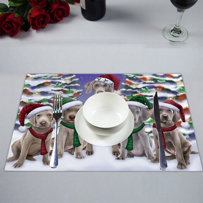 Weimaraner Dogs Christmas Family Portrait in Holiday Scenic Background Placemat