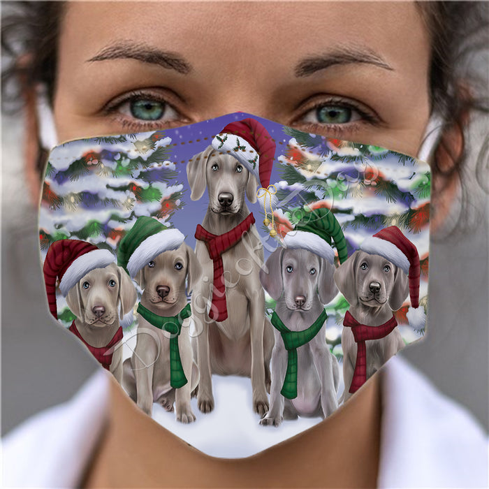 Weimaraner Dogs Christmas Family Portrait in Holiday Scenic Background Face Mask FM48389