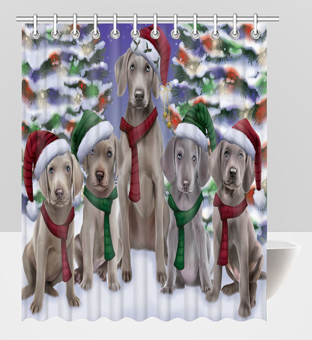 Weimaraner Dogs Christmas Family Portrait in Holiday Scenic Background Shower Curtain