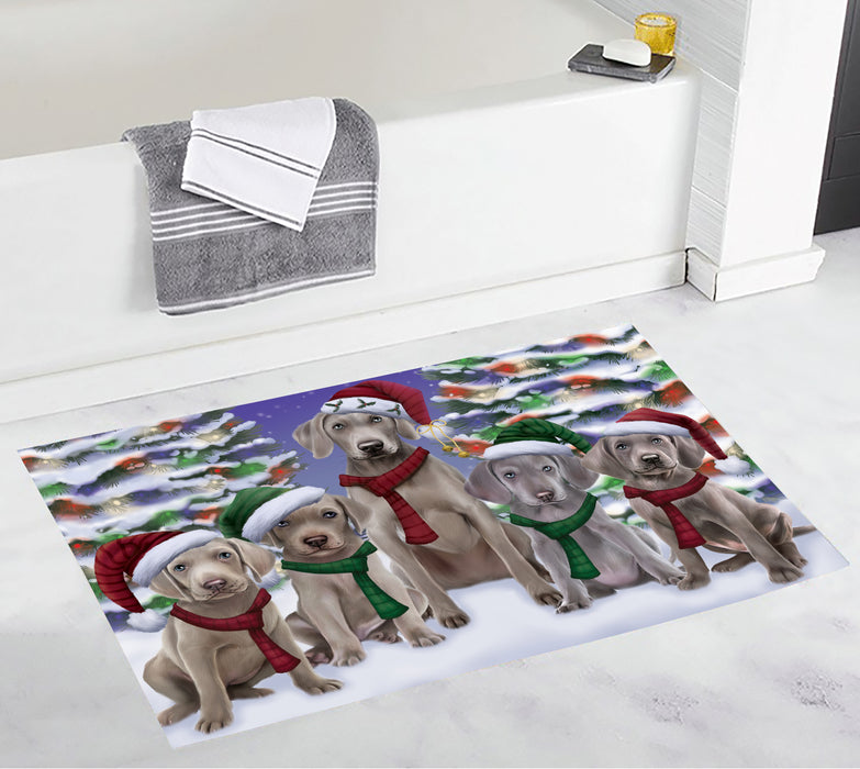 Weimaraner Dogs Christmas Family Portrait in Holiday Scenic Background Bath Mat