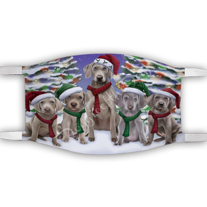 Weimaraner Dogs Christmas Family Portrait in Holiday Scenic Background Face Mask FM48389