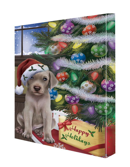 Christmas Tree with Presents Weimaraner Dog Canvas Wall Art - Premium Quality Ready to Hang Room Decor Wall Art Canvas - Unique Animal Printed Digital Painting for Decoration