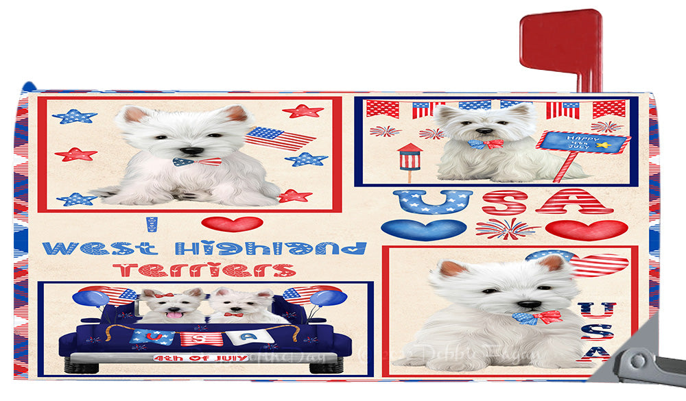 4th of July Independence Day I Love USA West Highland Terrier Dogs Magnetic Mailbox Cover Both Sides Pet Theme Postbox Letter Box Wrap Case Thick Magnetic Vinyl Material Fits 6.5" x 19" Metal Mailbox