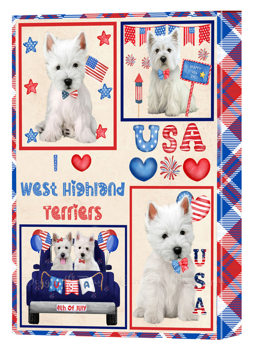 4th of July Independence Day I Love USA West Highland Terrier Dogs Canvas Wall Art - Premium Quality Ready to Hang Room Decor Wall Art Canvas - Unique Animal Printed Digital Painting for Decoration