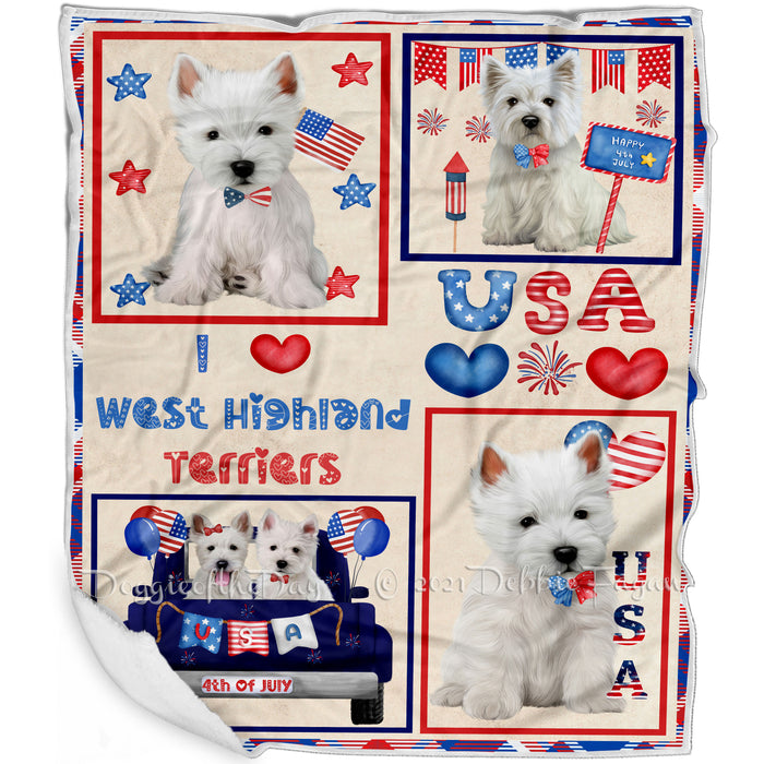 4th of July Independence Day I Love USA West Highland Terrier Dogs Blanket BLNKT143557