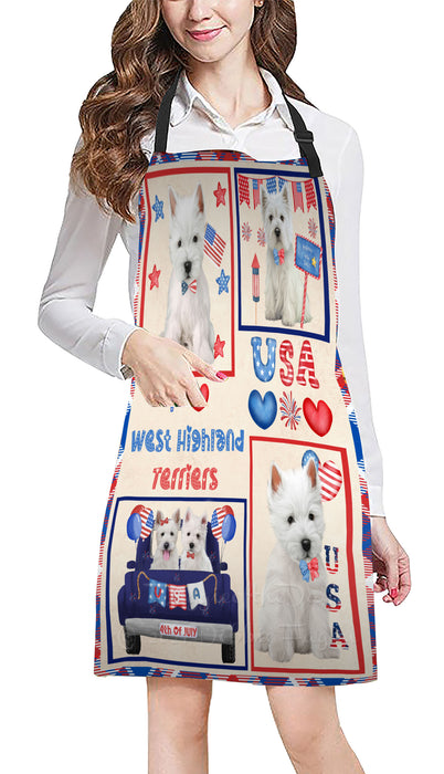 4th of July Independence Day I Love USA West Highland Terrier Dogs Apron - Adjustable Long Neck Bib for Adults - Waterproof Polyester Fabric With 2 Pockets - Chef Apron for Cooking, Dish Washing, Gardening, and Pet Grooming
