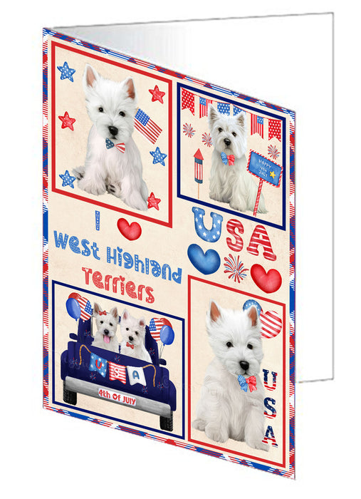 4th of July Independence Day I Love USA West Highland Terrier Dogs Handmade Artwork Assorted Pets Greeting Cards and Note Cards with Envelopes for All Occasions and Holiday Seasons