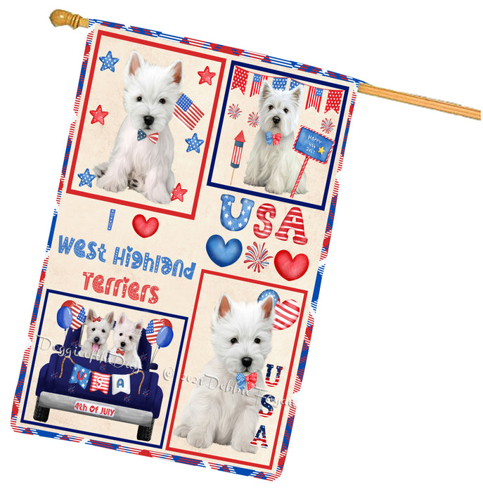 4th of July Independence Day I Love USA West Highland Terrier Dogs House flag FLG67010