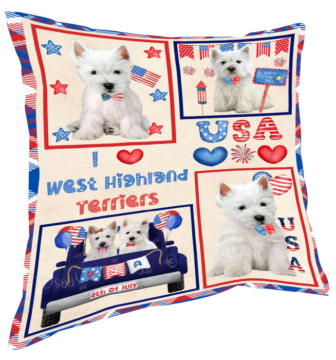 4th of July Independence Day I Love USA West Highland Terrier Dogs Pillow with Top Quality High-Resolution Images - Ultra Soft Pet Pillows for Sleeping - Reversible & Comfort - Ideal Gift for Dog Lover - Cushion for Sofa Couch Bed - 100% Polyester