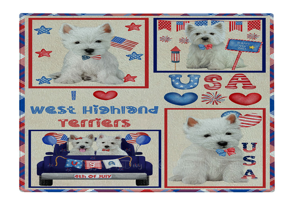 4th of July Independence Day I Love USA West Highland Terrier Dogs Cutting Board - For Kitchen - Scratch & Stain Resistant - Designed To Stay In Place - Easy To Clean By Hand - Perfect for Chopping Meats, Vegetables