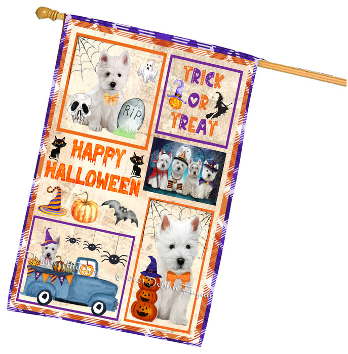 Happy Halloween Trick or Treat West Highland Terrier Dogs House Flag Outdoor Decorative Double Sided Pet Portrait Weather Resistant Premium Quality Animal Printed Home Decorative Flags 100% Polyester