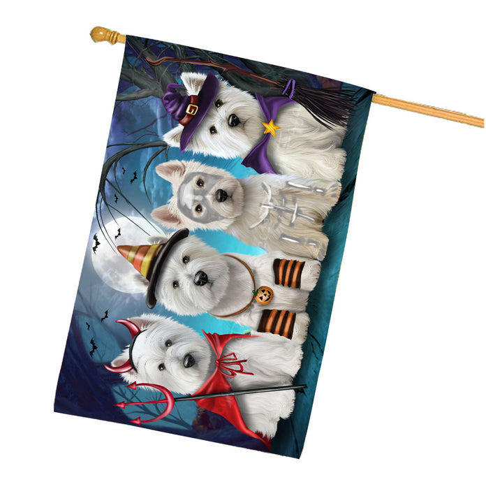 Halloween Trick or Treat West Highland Terrier Dogs House Flag Outdoor Decorative Double Sided Pet Portrait Weather Resistant Premium Quality Animal Printed Home Decorative Flags 100% Polyester