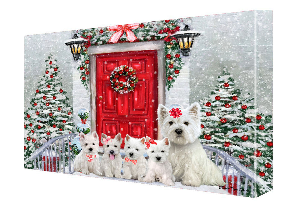 Christmas Holiday Welcome West Highland Terrier Dogs Canvas Wall Art - Premium Quality Ready to Hang Room Decor Wall Art Canvas - Unique Animal Printed Digital Painting for Decoration