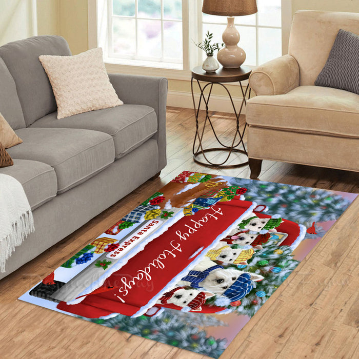 Christmas Red Truck Travlin Home for the Holidays West Highland Terrier Dogs Area Rug - Ultra Soft Cute Pet Printed Unique Style Floor Living Room Carpet Decorative Rug for Indoor Gift for Pet Lovers