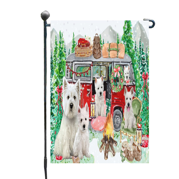 Christmas Time Camping with West Highland Terrier Dogs Garden Flags- Outdoor Double Sided Garden Yard Porch Lawn Spring Decorative Vertical Home Flags 12 1/2"w x 18"h