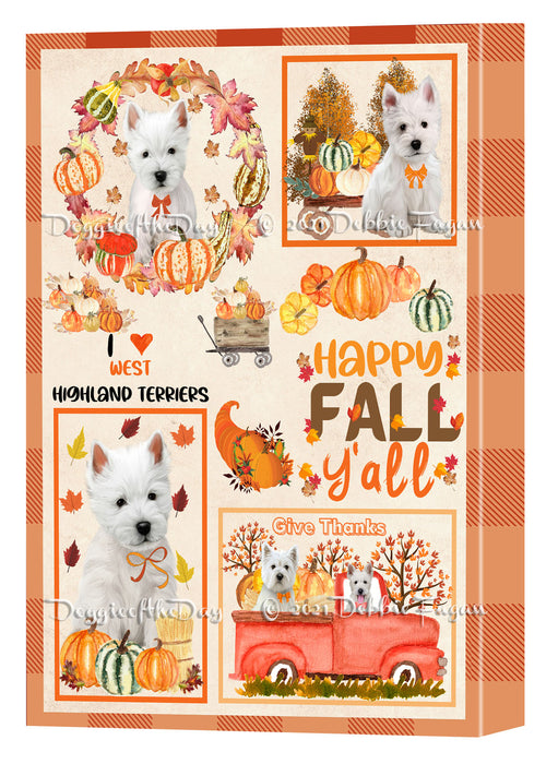 Happy Fall Y'all Pumpkin West Highland Terrier Dogs Canvas Wall Art - Premium Quality Ready to Hang Room Decor Wall Art Canvas - Unique Animal Printed Digital Painting for Decoration