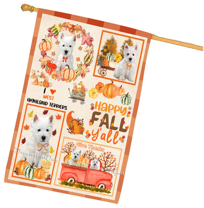 Happy Fall Y'all Pumpkin West Highland Terrier Dogs House Flag Outdoor Decorative Double Sided Pet Portrait Weather Resistant Premium Quality Animal Printed Home Decorative Flags 100% Polyester