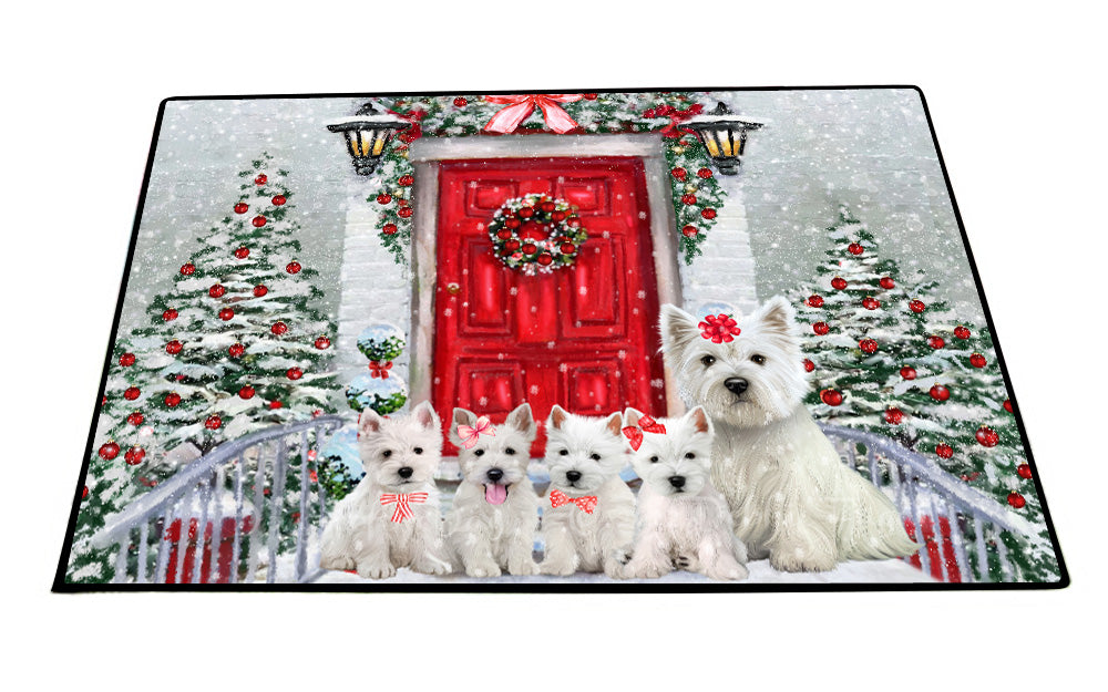 Christmas Holiday Welcome West Highland Terrier Dogs Floor Mat- Anti-Slip Pet Door Mat Indoor Outdoor Front Rug Mats for Home Outside Entrance Pets Portrait Unique Rug Washable Premium Quality Mat