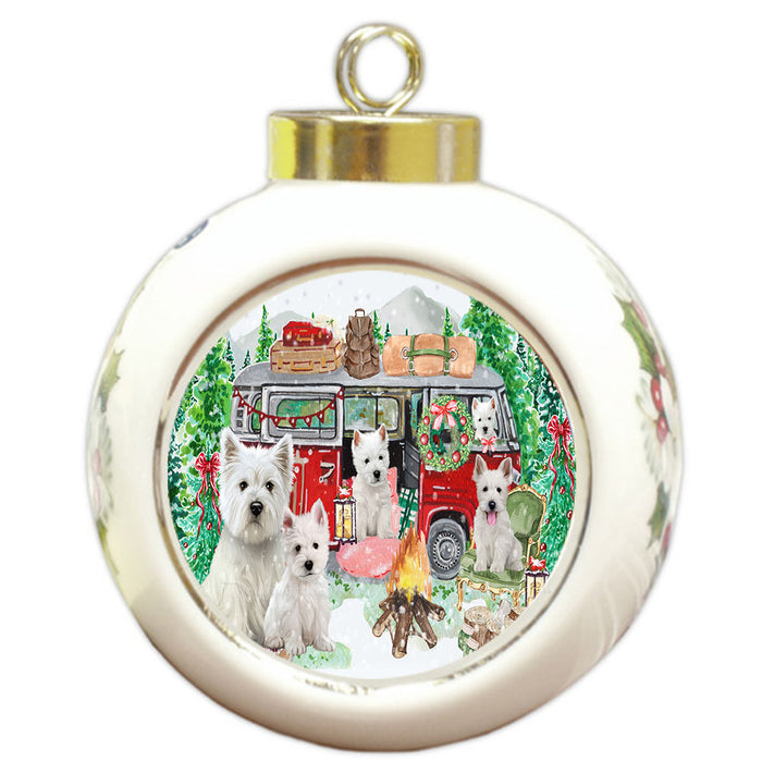 Christmas Time Camping with West Highland Terrier Dogs Round Ball Christmas Ornament Pet Decorative Hanging Ornaments for Christmas X-mas Tree Decorations - 3" Round Ceramic Ornament