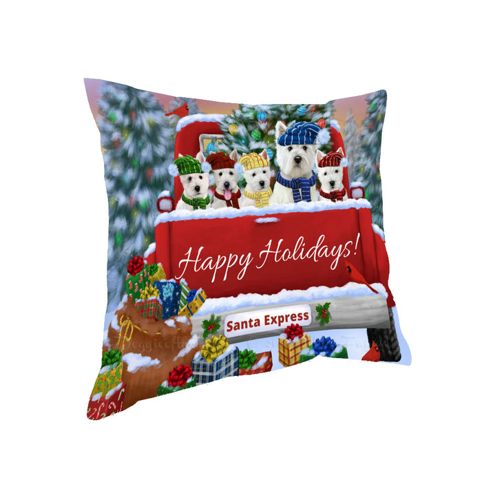 Christmas Red Truck Travlin Home for the Holidays West Highland Terrier Dogs Pillow with Top Quality High-Resolution Images - Ultra Soft Pet Pillows for Sleeping - Reversible & Comfort - Cushion for Sofa Couch Bed - 100% Polyester