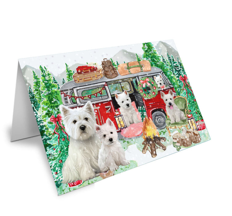 Christmas Time Camping with West Highland Terrier Dogs Handmade Artwork Assorted Pets Greeting Cards and Note Cards with Envelopes for All Occasions and Holiday Seasons