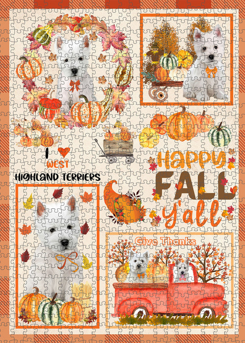 Happy Fall Y'all Pumpkin West Highland Terrier Dogs Portrait Jigsaw Puzzle for Adults Animal Interlocking Puzzle Game Unique Gift for Dog Lover's with Metal Tin Box