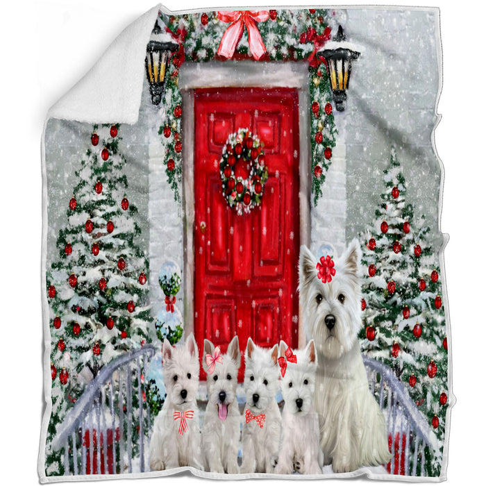 Christmas Holiday Welcome West Highland Terrier Dogs Blanket - Lightweight Soft Cozy and Durable Bed Blanket - Animal Theme Fuzzy Blanket for Sofa Couch