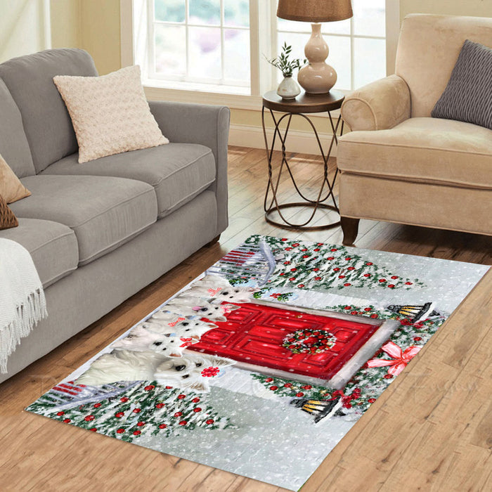 Christmas Holiday Welcome West Highland Terrier Dogs Area Rug - Ultra Soft Cute Pet Printed Unique Style Floor Living Room Carpet Decorative Rug for Indoor Gift for Pet Lovers